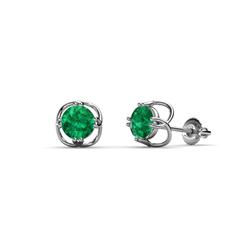 Alma Emerald Open Tulip Stud Earrings Emerald Open Tulip Solitaire Womens Stud Earrings ctw K White Gold