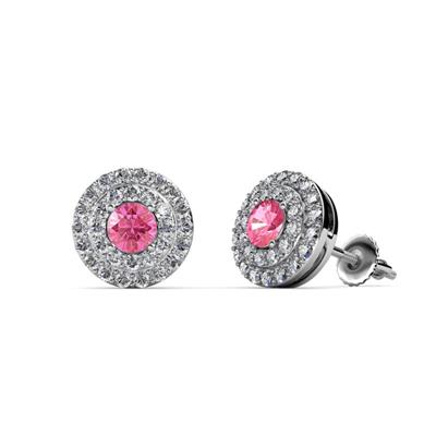Eryn Pink Tourmaline and Diamond Double Halo Stud Earrings