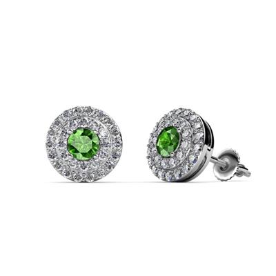 Eryn Green Garnet and Diamond Double Halo Stud Earrings