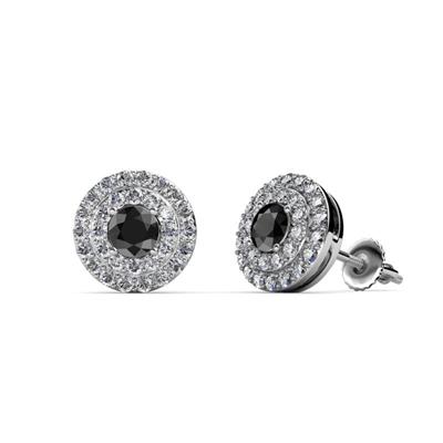 Eryn Black and White Diamond Double Halo Stud Earrings