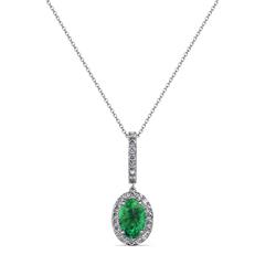 Glenn Petite Emerald and Diamond Womens Halo Pendant Petite Oval Emerald and Diamond Womens Halo Pendant Necklace ctw K White GoldIncluded Inches K White Gold Chain