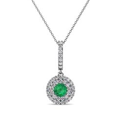 Alva Emerald and Diamond Double Halo Pendant Emerald and Diamond Womens Halo Pendant Necklace ctw K White GoldIncluded Inches K White Gold Chain