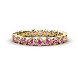 Arria Pink Sapphire Eternity Band Pink Sapphire Bezel Set Milgrain Womens Eternity Ring Stackable ctw K Yellow Gold