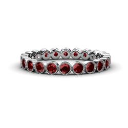 Arria Red Garnet Eternity Band Red Garnet Bezel Set Milgrain Womens Eternity Ring Stackable ctw Platinum