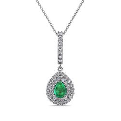 Liz Emerald and Diamond Teardrop Halo Pendant Pear Cut x Emerald and Diamond Womens Double Halo Pendant Necklace ctw K White GoldIncluded Inches K White Gold Chain