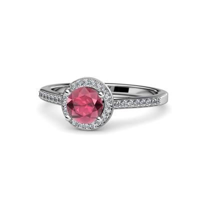 Vida Signature Rhodolite Garnet and Diamond Halo Engagement Ring