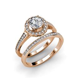 Belinha ctw Natural Diamond Halo Bridal Set Ring ctw Natural Diamond Four Prong Halo Engagement Ring Wedding Band in K Rose Gold 