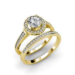 Belinha ctw Natural Diamond Halo Bridal Set Ring ctw Natural Diamond Four Prong Halo Engagement Ring Wedding Band in K Yellow Gold 