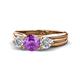 1 - Alyssa 6.40 mm Amethyst and Diamond Three Stone Ring 