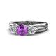 1 - Alyssa 6.40 mm Amethyst and Diamond Three Stone Ring 