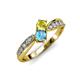 4 - Nicia Yellow Sapphire and Blue Topaz with Side Diamonds Bypass Ring 