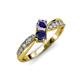 4 - Nicia Iolite and Blue Sapphire with Side Diamonds Bypass Ring 