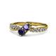 1 - Nicia Iolite and Blue Sapphire with Side Diamonds Bypass Ring 