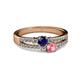 2 - Zaira Blue Sapphire and Pink Tourmaline with Side Diamonds Split Shank Ring 