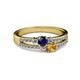 2 - Zaira Blue Sapphire and Citrine with Side Diamonds Split Shank Ring 