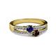 2 - Zaira Blue Sapphire and Red Garnet with Side Diamonds Split Shank Ring 