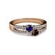 2 - Zaira Blue Sapphire and Red Garnet with Side Diamonds Split Shank Ring 
