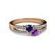 2 - Zaira Blue Sapphire and Amethyst with Side Diamonds Split Shank Ring 