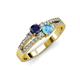 3 - Zaira Blue Sapphire and Blue Topaz with Side Diamonds Split Shank Ring 