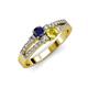 3 - Zaira Blue and Yellow Sapphire with Side Diamonds Split Shank Ring 