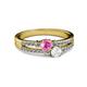 2 - Zaira Pink and White Sapphire with Side Diamonds Split Shank Ring 