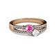 2 - Zaira Pink and White Sapphire with Side Diamonds Split Shank Ring 