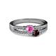 2 - Zaira Pink Sapphire and Red Garnet with Side Diamonds Split Shank Ring 