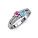3 - Zaira Pink Sapphire and Blue Topaz with Side Diamonds Split Shank Ring 