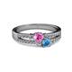 2 - Zaira Pink Sapphire and Blue Topaz with Side Diamonds Split Shank Ring 