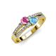 3 - Zaira Pink Sapphire and Blue Topaz with Side Diamonds Split Shank Ring 