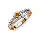 3 - Zaira Citrine and Aquamarine with Side Diamonds Split Shank Ring 