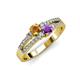 3 - Zaira Citrine and Amethyst with Side Diamonds Split Shank Ring 