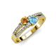 3 - Zaira Citrine and Blue Topaz with Side Diamonds Split Shank Ring 