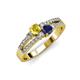 3 - Zaira Yellow and Blue Sapphire with Side Diamonds Split Shank Ring 