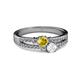 2 - Zaira Yellow and White Sapphire with Side Diamonds Split Shank Ring 