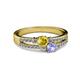 2 - Zaira Yellow Sapphire and Tanzanite with Side Diamonds Split Shank Ring 
