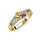 3 - Zaira Yellow Sapphire and Rhodolite Garnet with Side Diamonds Split Shank Ring 