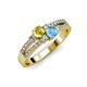 3 - Zaira Yellow Sapphire and Blue Topaz with Side Diamonds Split Shank Ring 