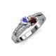 3 - Zaira Tanzanite and Red Garnet with Side Diamonds Split Shank Ring 