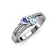 3 - Zaira Tanzanite and Aquamarine with Side Diamonds Split Shank Ring 