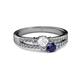2 - Zaira White and Blue Sapphire with Side Diamonds Split Shank Ring 