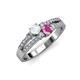 3 - Zaira White and Pink Sapphire with Side Diamonds Split Shank Ring 