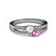 2 - Zaira White and Pink Sapphire with Side Diamonds Split Shank Ring 