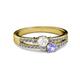 2 - Zaira White Sapphire and Tanzanite with Side Diamonds Split Shank Ring 