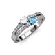3 - Zaira White Sapphire and Blue Topaz with Side Diamonds Split Shank Ring 