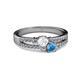 2 - Zaira White Sapphire and Blue Topaz with Side Diamonds Split Shank Ring 