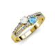 3 - Zaira White Sapphire and Blue Topaz with Side Diamonds Split Shank Ring 