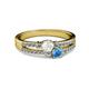 2 - Zaira White Sapphire and Blue Topaz with Side Diamonds Split Shank Ring 