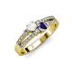 3 - Zaira White Sapphire and Iolite with Side Diamonds Split Shank Ring 