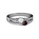 2 - Zaira White Sapphire and Red Garnet with Side Diamonds Split Shank Ring 